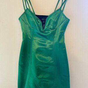Emerald Green Satin River Island Bustier Dress